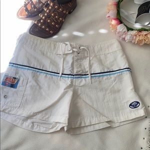 Roxy White Swim Shorts with Blue Stripe